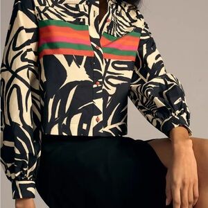 Farm Rio x Anthropologie Puff-Sleeve Graphic Blouse